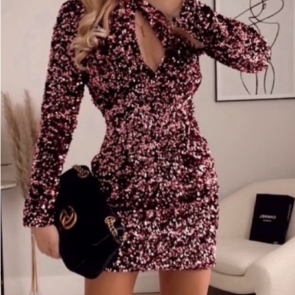 ZARA Sequin Long Sleeve Dress with open back - Picture 1 of 9